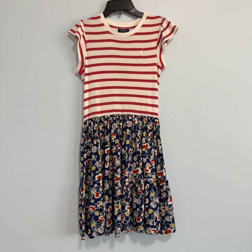 Polo Ralph Lauren Girls' Striped & Floral Cotton-Blend Dress Size L(12-14)